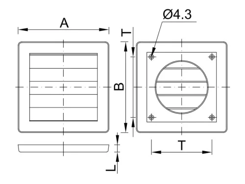 Szellőzőrács, 150mm-150mm lamellás