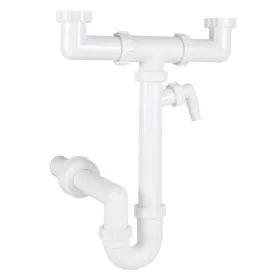   Csőszifon leeresztőszelep nélkül 40mm kétmedencés, mosógép csatlakozóval, Styron