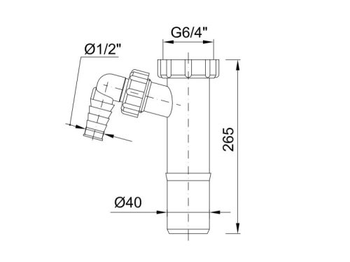 Kötőcső 40mm 6/4", mosógép csatlakozóval, 265mm, Styron