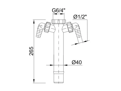 Kötőcső 40mm 6/4", 2 mosógép csatlakozóval, 265mm, Styron