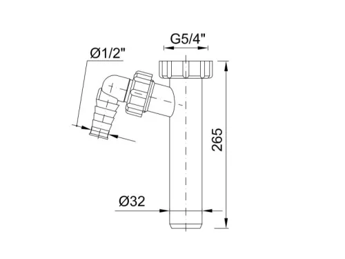 Kötőcső 32mm 5/4", mosógép csatlakozóval, 260mm, Styron
