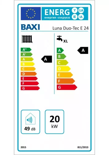 Baxi kondenzációs kombi gázkazán, 20 kW Luna Duo-Tec E 24 ERP* (LUNADUOTECE24)