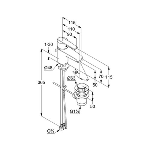 Mosdó csaptelep leeresztőszeleppel 50, Active, Kludi