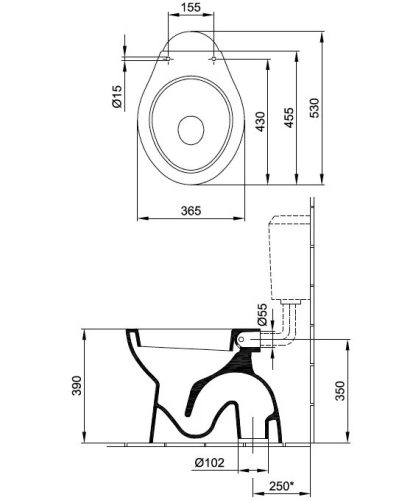 WC csésze mély öblítésű, alsó kifolyású, hosszított, 4035 Alföldi