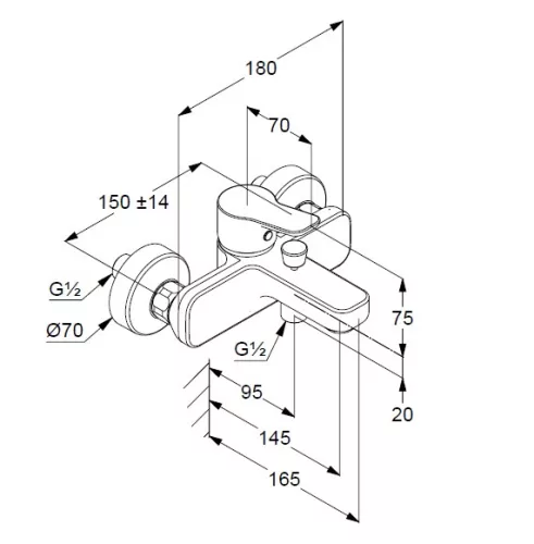 Kád csaptelep zuhanyszett nélkül, Pure&Easy króm, Kludi