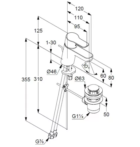Mosdó csaptelep műanyag leeresztőszeleppel 60, Pure&Easy króm, Kludi
