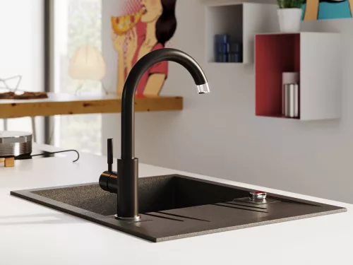 Mosogató 1 medencés csepptálcás Mezzo II 48/58 grafit, gránit, Ferro