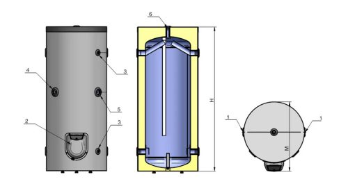 BCE fűtés-hűtés puffertartály, hőcserélő nélkül, szigeteléssel, 150 l álló*