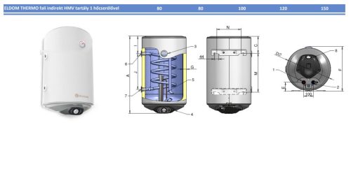 Indirekt tároló, fali, 80l kerek, balos kivitel, 1 hőcserélővel, 2kW Eldom*