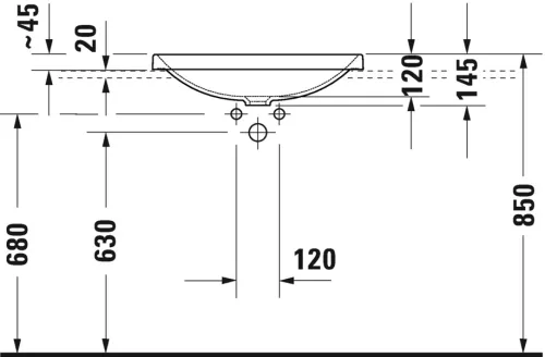 Mosdó 600mm, beépíthető mosdótál, Duravit D-Neo