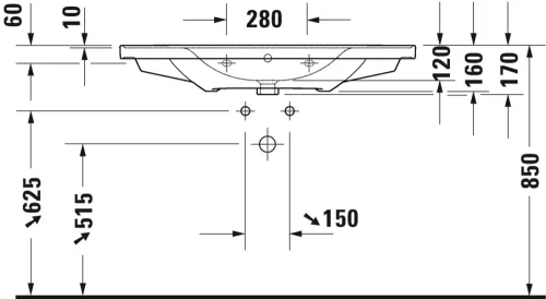 Mosdó 1005mm, bútorral aláépíthető mosdótál, Duravit D-Neo