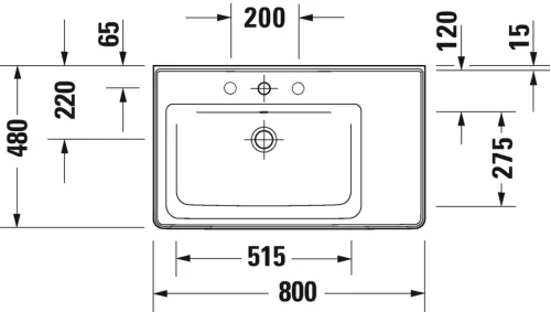Mosdó 800mm, aszimmetrikus (balos) bútorral aláépíthető mosdótál, Duravit D-Neo
