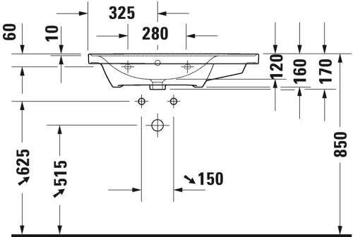 Mosdó 800mm, aszimmetrikus (balos) bútorral aláépíthető mosdótál, Duravit D-Neo