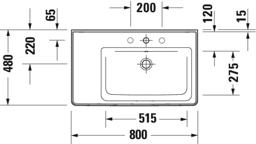 Mosdó 800mm, aszimmetrikus (jobbos) bútorral aláépíthető mosdótál, Duravit D-Neo