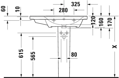Mosdó 800mm, aszimmetrikus (jobbos) bútorral aláépíthető mosdótál, Duravit D-Neo
