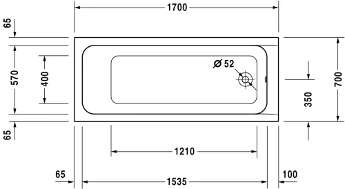 Kád 170cm-70cm, egyenes, akril, Duravit D-Code
