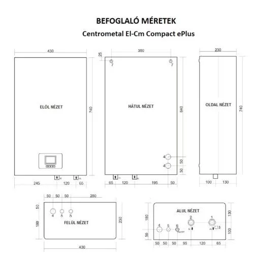 Centrometal El-Cm ePlus  4,5 kW elektromos kazán központi fűtéshez, fali*