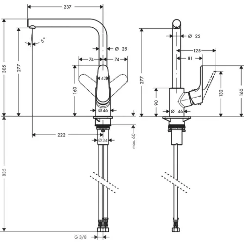 Álló mosogatócsaptelep 280, Focus matt fekete, Hansgrohe