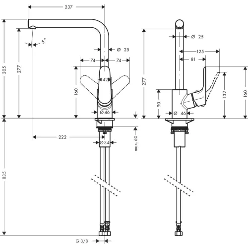 Álló mosogatócsaptelep 280, Focus króm, Hansgrohe