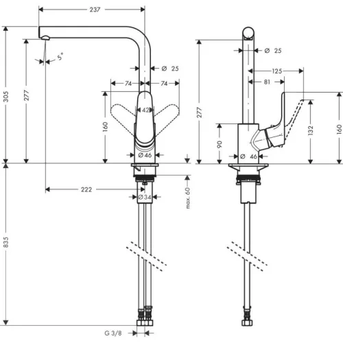 Álló mosogatócsaptelep elforgatható 280, Focus króm, Hansgrohe