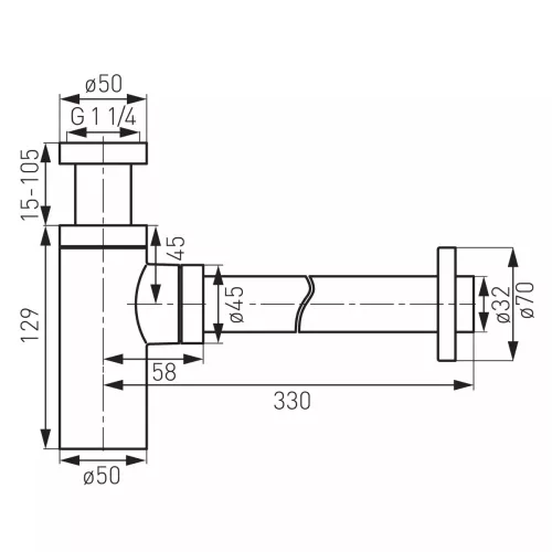 Búraszifon leeresztő nélkül 5/4", hengeres, króm, Rotondo, Ferro