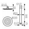 Zuhanyfej, esőztető, 220 mm + 50 cm zuhanykar, króm, Rotondo, Ferro