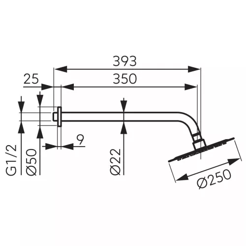 Zuhanyfej, esőztető, 250 mm + 35 cm zuhanykar, fekete, Slimline, Ferro