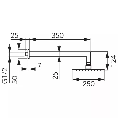 Zuhanyfej, esőztető, szögletes 250 mm + 35 cm zuhanykar, króm, Slimline, Ferro