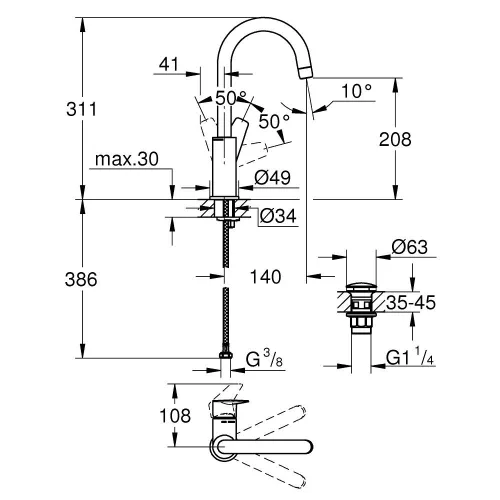 Mosdó csaptelep push-open L, BauEdge króm, Grohe