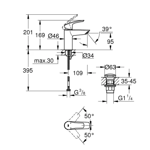Mosdó csaptelep push-open S, EuroSmart króm, Grohe