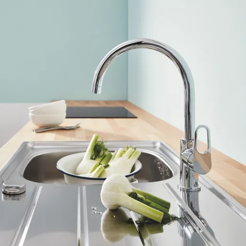 Álló mosogatócsaptelep felső kifolyócsővel, BauFlow króm, Grohe