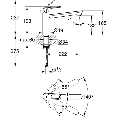Álló mosogatócsaptelep, BauFlow króm, Grohe