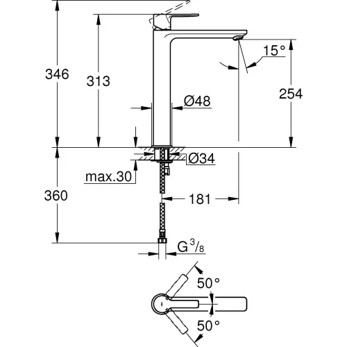 Mosdó csaptelep leeresztőszelep nélkül XL, Lineare SuperSteel, Grohe