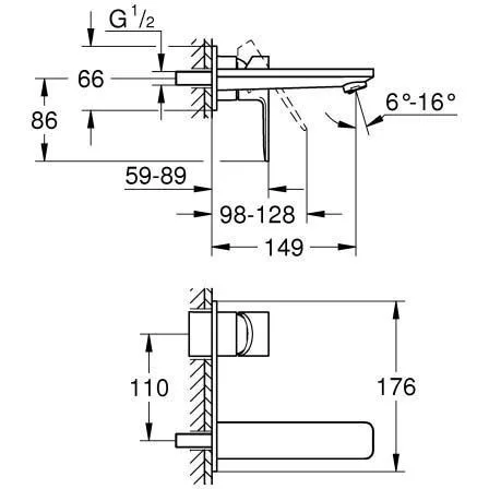 Mosdó csaptelep falsík alatti M, Lineare szálcs. Hard Graphite, Grohe