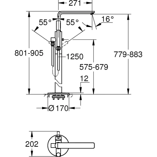 Szabadonálló kád csaptelep, Lineare szálcs. Hard Graphite, Grohe