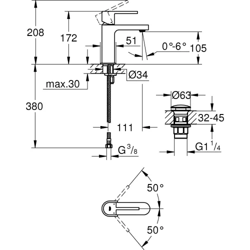 Mosdó csaptelep push-open S, Plus króm, Grohe