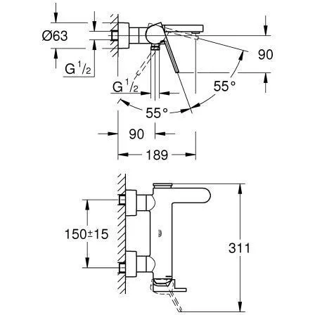 Kád csaptelep zuhanyszett nélkül, Plus szálcs. Hard Graphite, Grohe
