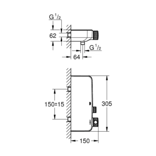 Zuhany csaptelep termosztatikus SC, Grohtherm króm, Grohe