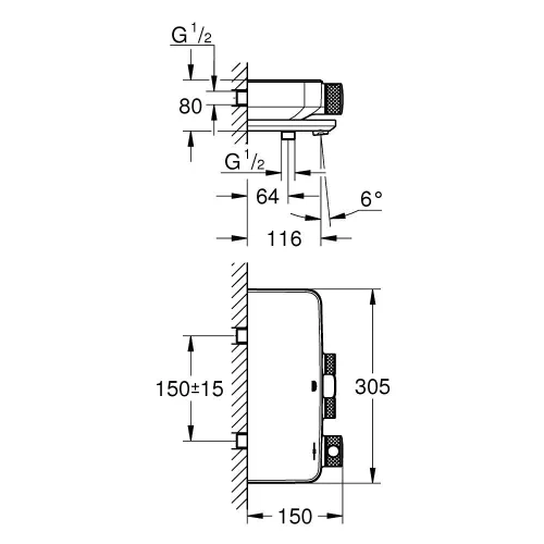 Kád csaptelep termosztatikus SC, Grohtherm króm, Grohe