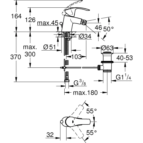 Bidé csaptelep, leeresztőszeleppel S, EuroSmart D 2015 króm, Grohe-32929002