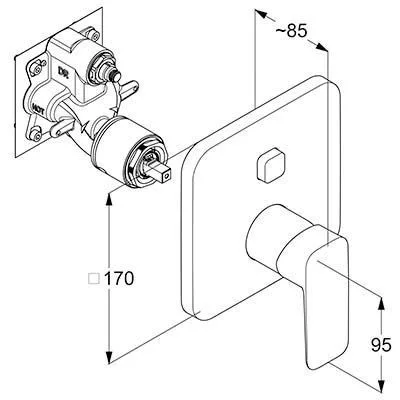 Kád/Zuhany csaptelep falsík alatti FB, Pure&Style króm, Kludi