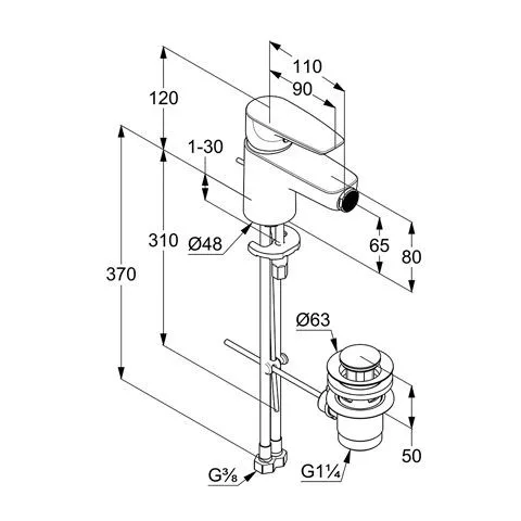 Bidé csaptelep, leeresztőszeleppel, Pure&Solid króm, Kludi