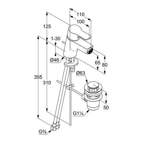 Bidé csaptelep, leeresztőszeleppel, Pure&Easy króm, Kludi