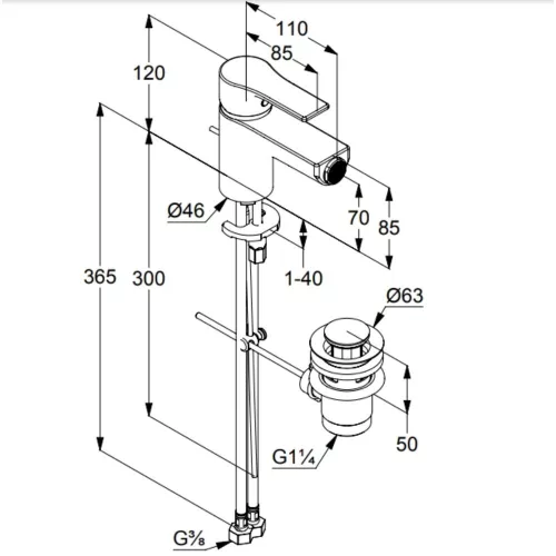 Bidé csaptelep, leeresztőszeleppel, Zenta SL króm, Kludi