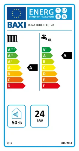 Baxi kondenzációs kombi gázkazán, 24 kW Luna Duo-Tec E 28 ERP* (LUNADUOTECE28)