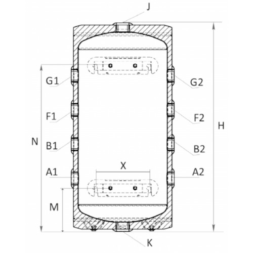 Sunsystem fűtés-hűtés puffertartály, hőcserélő nélkül, szig., 30l álló/fali*