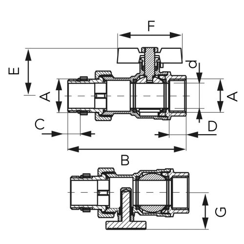 Golyóscsap 1" KBH hollanderes, hőmérővel, Ferro