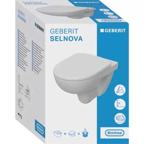 WC csésze mély öblítésű, fali, Rimfree, ülőkével, Geberit Selnova