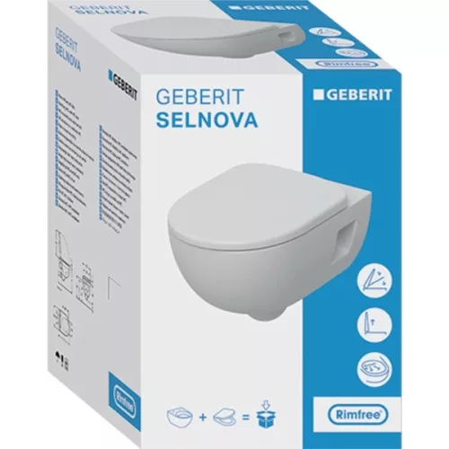 WC csésze mély öblítésű, fali, Rimfree, részben zárt, ülőkével, Geberit Selnova