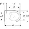WC csésze mély öblítésű, fali, Rimfree, zárt, Geberit Selnova Compact